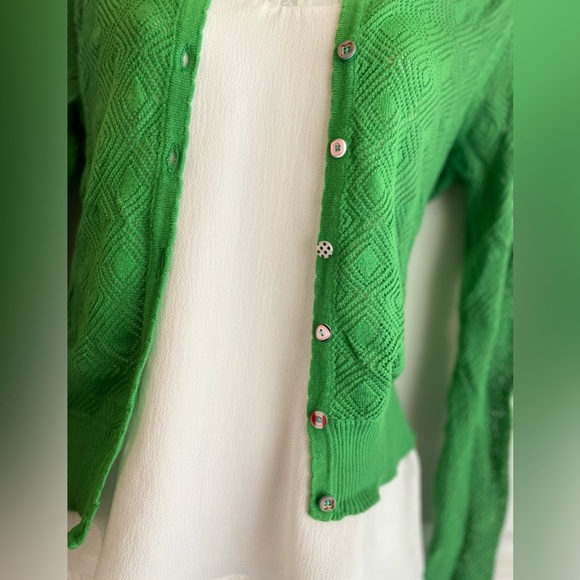 Matilda Jane Whimsy Green Crochet Striped Button Cardigan Sweater in EUC Sz S - Picture 5 of 7